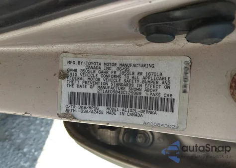 1995 Toyota Corolla Le/Dx z USA, uszkodzony, nr VIN 2T1AE09B4SC129989